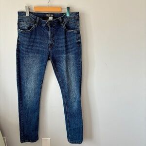 Free Planet Men's Sustainable Denim Slim Straight Leg Blue Jeans, 33 x 32